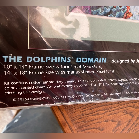 Dimensions “Dolphins Domain” 10x14”frame size,cross stitch kit. W/mat size 14x18 - Picture 3 of 3